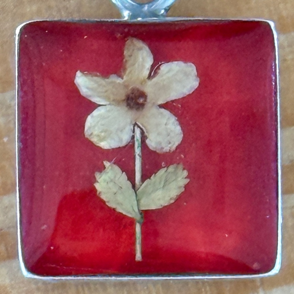 Sterling Silver Pressed Flower Pendant